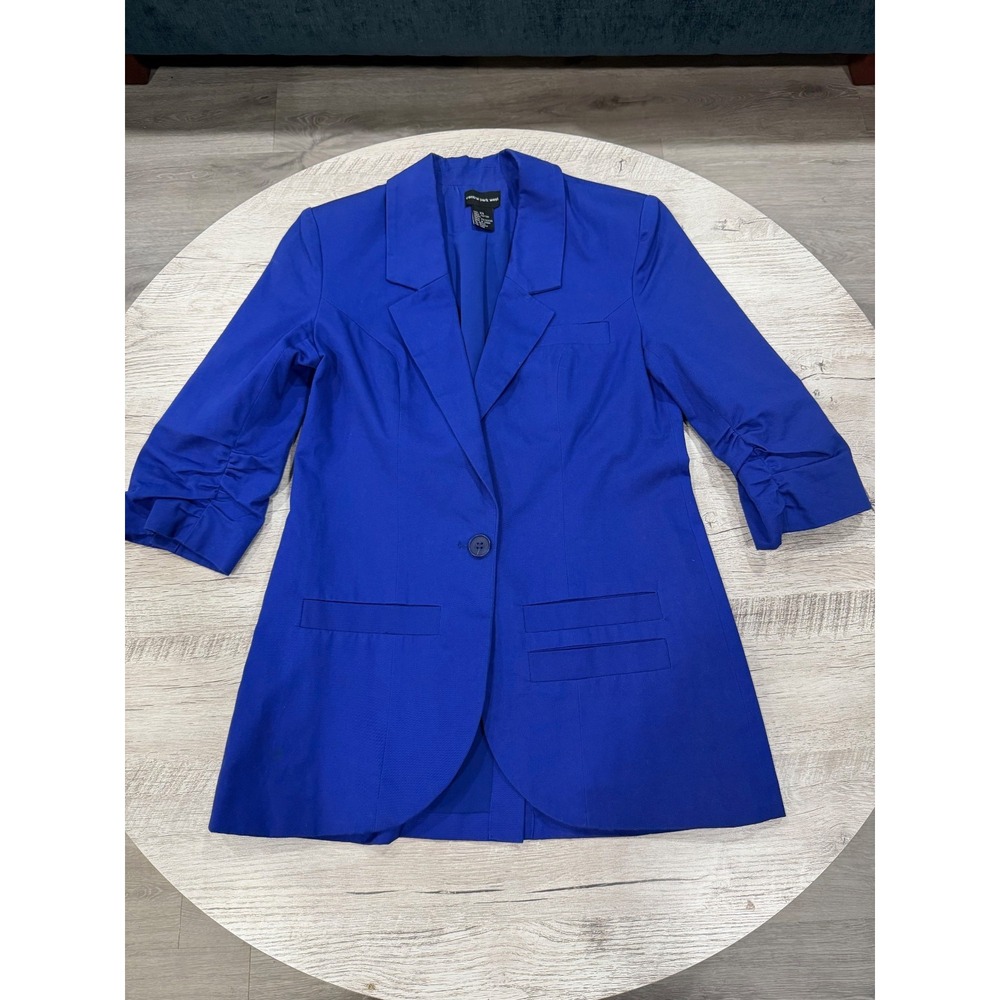 Central Park West Cobalt Blue Longline Blazer Ruched Sleeves XS Small